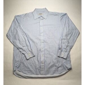 Burberry London Mens Button Front Long Sleeve Shirt, Blue White Stripe, Sz 17, P